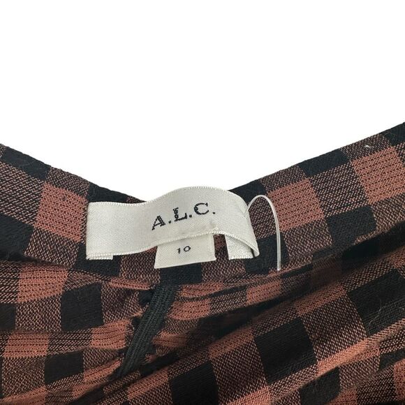 A.L.C. Orly Ruched Checked Crepe Midi Skirt Blackbrandy Brown Size‎ 10 Women's - Picture 6 of 9
